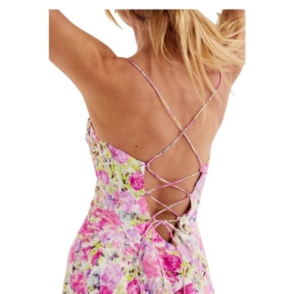For Love & Lemons Paulina Floral Spaghetti Strap Backless Mini Dress Sizes XS M - Picture 6 of 14